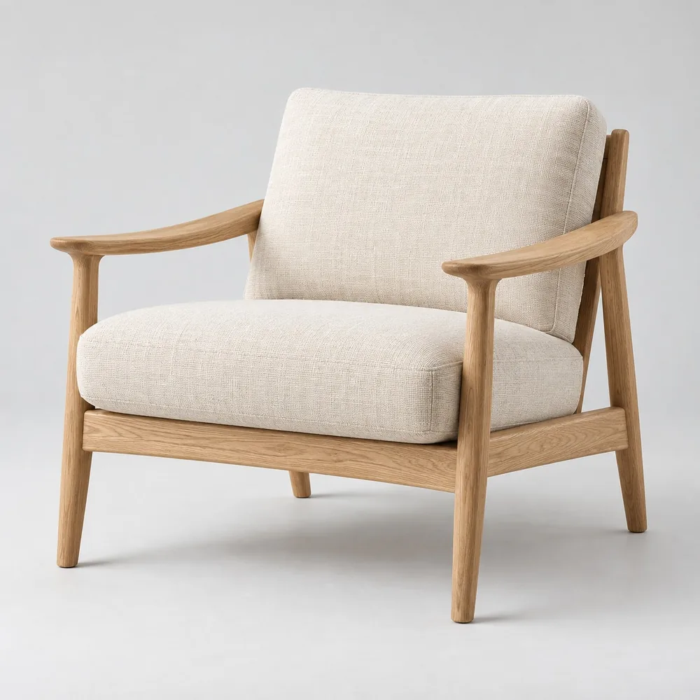 Oak accent chair with an ivory upholstered seat